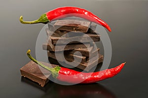 Black chocolate with red hot pepper