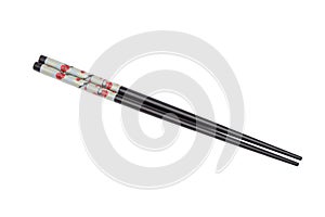 Black Chopsticks with flowers isolated