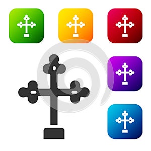 Black Christian cross icon isolated on white background. Church cross. Set icons in color square buttons. Vector