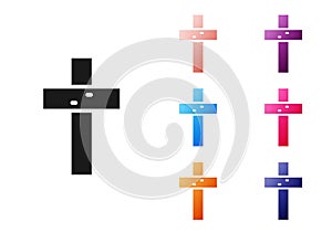 Black Christian cross icon isolated on white background. Church cross. Set icons colorful. Vector