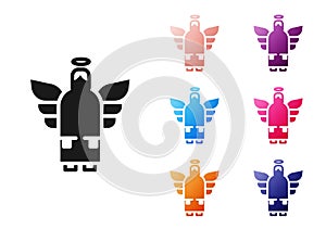 Black Christmas angel icon isolated on white background. Set icons colorful. Vector