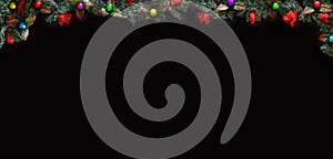 Black Christmas Background with empty copy space. Decorative xmas frame for concept or cards.