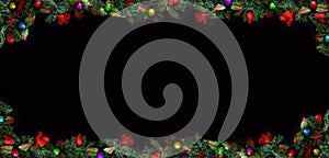 Black Christmas Background with empty copy space. Decorative xmas frame for concept or cards.