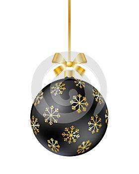 Black Christmas ball with ribbon and bow