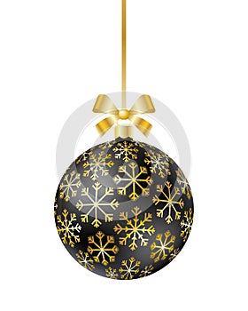 Black Christmas ball with ribbon and bow