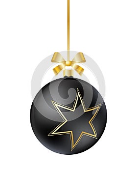 Black Christmas ball with ribbon and bow