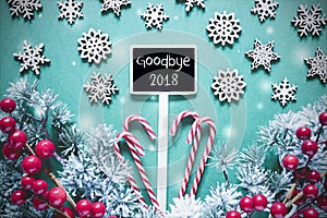 Black Christmas Sign,Lights, Frosty Look, Text Goodbye 2018