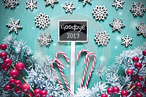 Black Christmas Sign,Lights, Frosty Look, Text Goodbye 2019