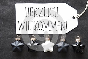 Black Christmas Tree Balls, Herzlich Willkommen Means Welcome