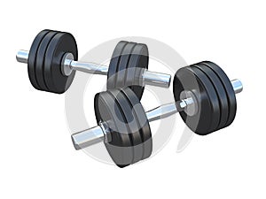 Black and chrome weights or dumbbell  isolated on a white background 3d rendering photo
