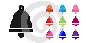 Black Church bell icon isolated on white background. Alarm symbol, service bell, handbell sign, notification symbol. Set