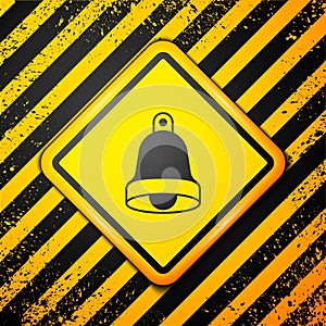 Black Church bell icon isolated on yellow background. Alarm symbol, service bell, handbell sign, notification symbol