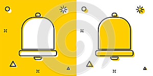 Black Church bell icon isolated on yellow and white background. Alarm symbol, service bell, handbell sign, notification