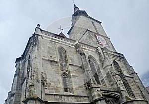 The Black Church (Biserica Neagra) from the square Piata Sfatului. Brasov, Romania