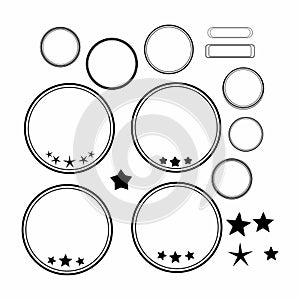 Black Circle Badge Frame Set with Stars, Outline Label Template