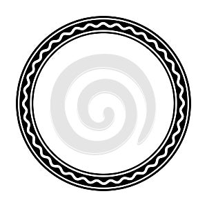 Black circle frame, with a bold white wavy line