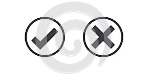 Black circle icon check mark icon isolated on transparent background. Approve and cancel symbol for design project