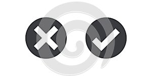 Black circle icon check mark icon isolated on transparent background. Approve and cancel symbol for design project. Flat bu