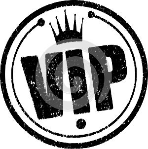 Black circle rubber stamp Vip with crown.