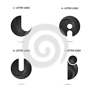 Black circle sign and Creative L,A,U and I-letter icon