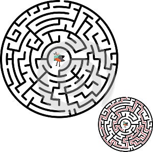 Black circle vector maze isolated on white background. Black labyrinth with one right way. Vector maze icon. Labyrinth symbol