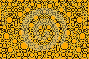 Black circles on orange background, textile printing pattern