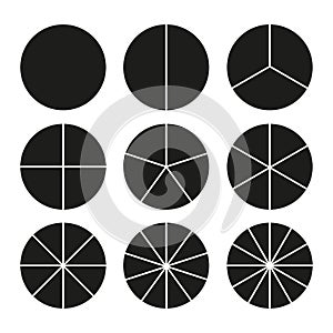 Black circles sectors set. Round shape. Information sign business concept. Vector illustration. stock image.