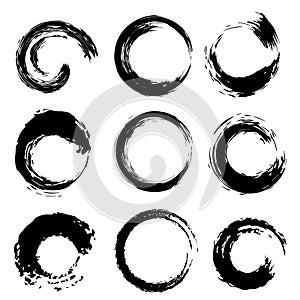 Black Circles Shape Brush Strokes Set. Vector