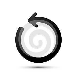 Black Circular Arrow Icon Indicating Refresh or Reload on a White Background with Shadow
