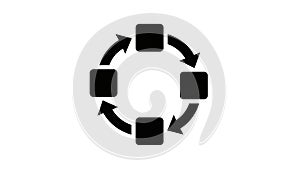 Black Circular Process Flow Icon with Arrows on White Background cycle loop