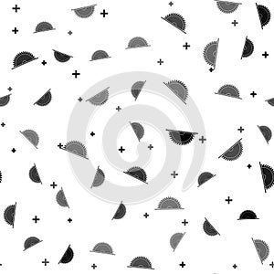 Black Circular saw blade icon isolated seamless pattern on white background. Saw wheel. Vector Illustration