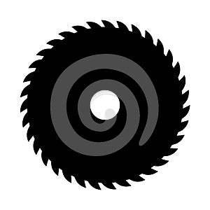 Black circular saw. Vector sign or icon. Symbol of saw mill