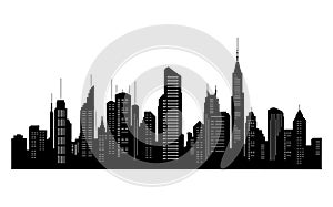 Black cities silhouette collection. Horizontal skyline set in flat style isolated on white. Cityscape with windows