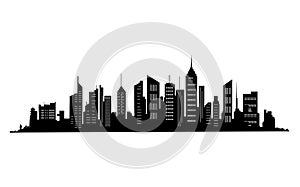 Black cities silhouette collection. Horizontal skyline set in flat style isolated on white. Cityscape with windows