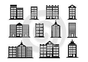 Black cities silhouette icon set