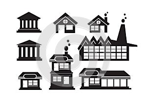 Black cities silhouette icon set