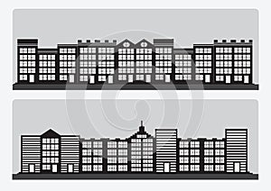 Black cities silhouette icon set