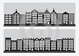 Black cities silhouette icon set