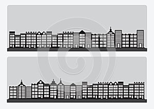 Black cities silhouette icon set