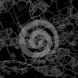 Black city map of Rotterdam Netherlands.