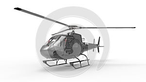 Black civilian helicopter on a white uniform background. 3d illustration