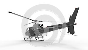 Black civilian helicopter on a white uniform background. 3d illustration