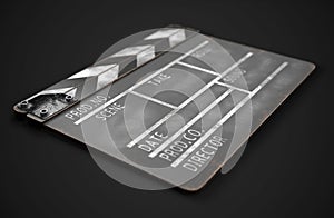 Black clapperboard. Realistic 3d illustration. Movie clapper board. 3d rendering image