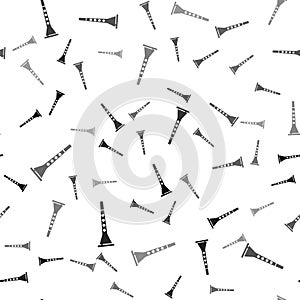 Black Clarinet icon isolated seamless pattern on white background. Musical instrument. Vector