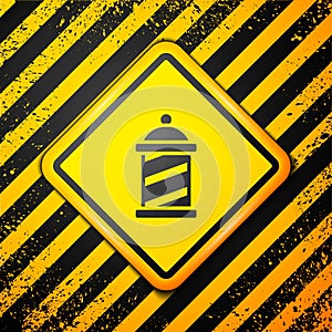 Black Classic Barber shop pole icon isolated on yellow background. Barbershop pole symbol. Warning sign. Vector