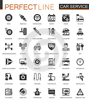 Black classic Car service icon set. Repair, car details icons.