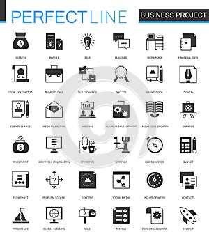 Black classic corporate business project. Finance partnership teamwork web icons set.