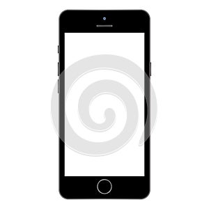 Black classic front view smartphone mobile phone with white empty screen on white background. black Smartphone mobile phone icon.