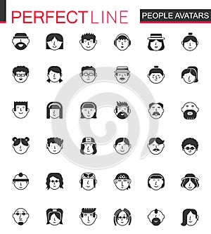 Black classic Men and Women characters avatars icons set. People avatar for web, profile page or social network.