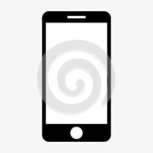 Black classic mobile phone icon with button and empty white screen. Smartphone icon vector eps10.